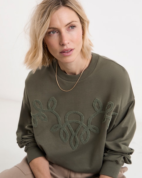 Khaki Placement Applique Sweatshirt