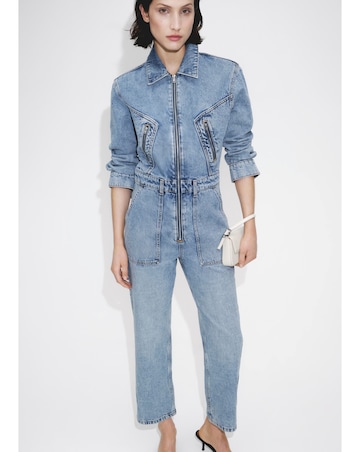 Mango One-Piece Denim Zipper Jumpsuit