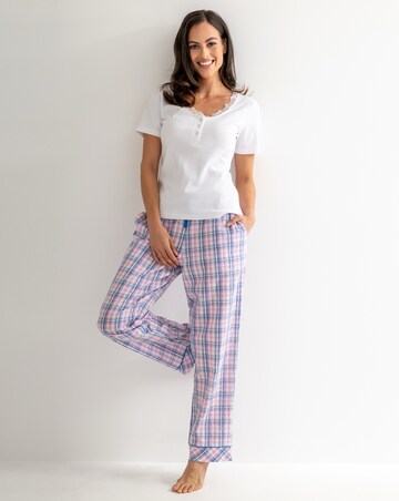 Pour Moi Ribbed Henley Tshirt And Seersucker Trousers PJ Set