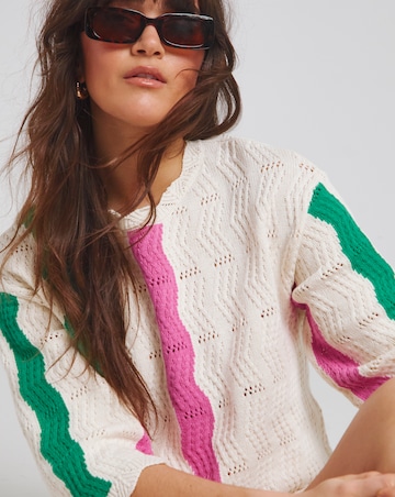 Native Youth Multi Stripe Intarsia Scallop Detail Knited Top