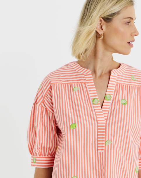 Embroidered Stripe Tunic Top