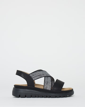 Cushion Walk Black Shimmer Stretch Strap Flatforms - Extra Wide Fit (EEE)