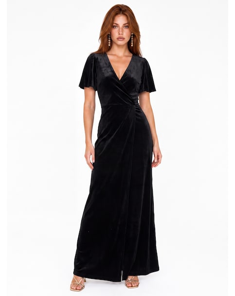 Maya Deluxe Faux Wrap Velvet Maxi Dress