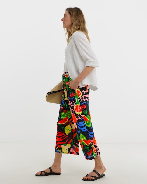 Linen Mix Wide Leg Trousers