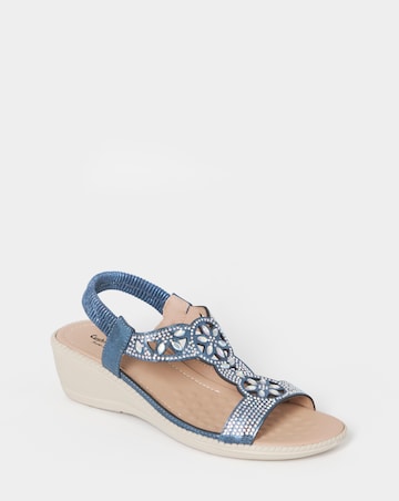 Cushion Walk Metallic Navy Embellished Wedges - Wide Fit (E)