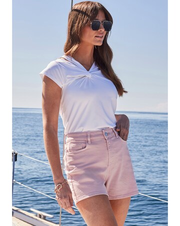 Sosandar Ivory Asymmetric Neck Detail Jersey Top