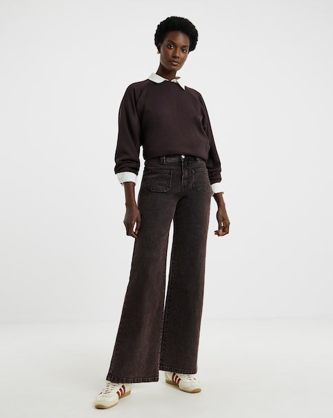 Chocolate Pocket Front Wide Leg Jean