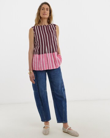 Linen Mix Pleated Peplum Shell Top