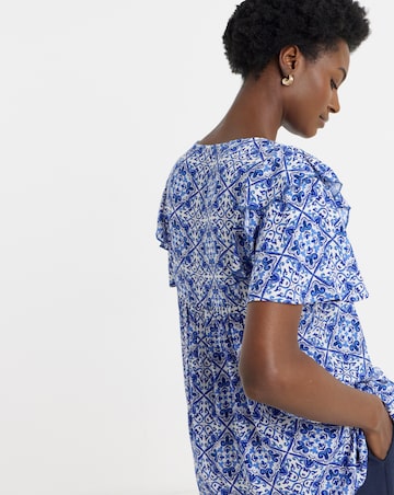 Crinkle Tie Front Short Sleeve Blouse