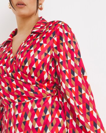 Little Mistress Geometric Satin Wrap Dress