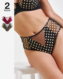 Pretty Secrets (2 Pack) Hannah Spot Mesh Brief Knickers Black/Wine