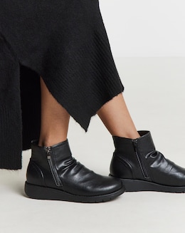 Heavenly Soles Roisin Low Wedge Ruched Boots With Zip - Extra Wide Fit (EEE)