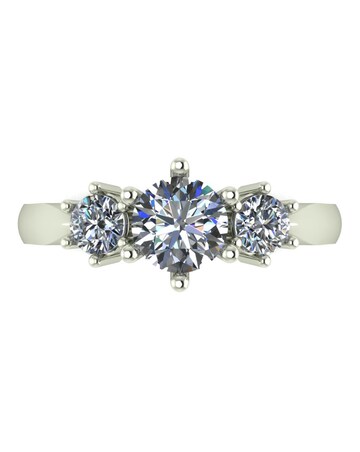 9ct White Gold 1ct Total Eq Moissanite Solitaire Ring with Moissanite Shoulders