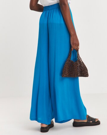 Turquoise Crinkle Wide Leg Wrap Trousers