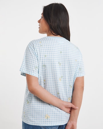 Blue Ditsy Floral Embroidered Tee