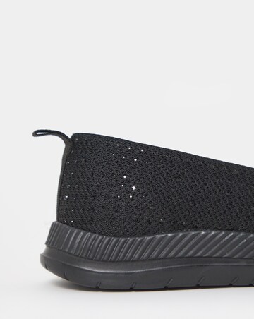 Cushion Walk Black Sparkle Knit Ballet Flats - Wide Fit (E)