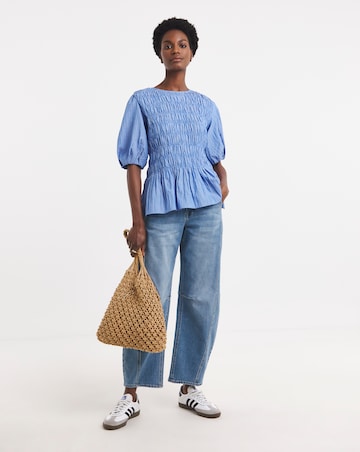 Shirred Peplum Striped Blouse