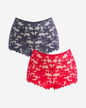 Pretty Secrets 2 Pack Daisy Lace Shorts - Grey/Red