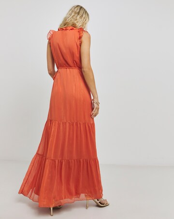 Little Mistress Orange Frill Wrap Dress