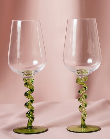 Raspberry Blossom Pair Of Wine Glasses With Wiggle Stems In A Giftbox