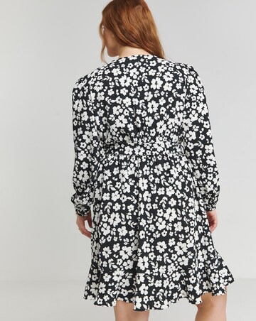 Mono Print Textured Wrap Skater Dress