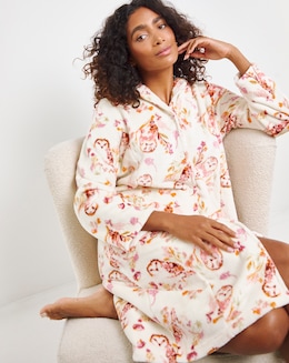 Button Through Midi Dressing Gown Owl Print