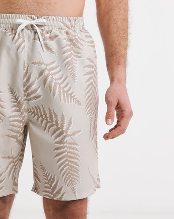 Stone Leaf Print Swim Shorts Long