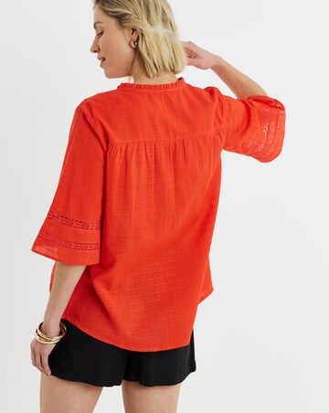 Pure Cotton Dobby Trim Short Sleeve Blouse