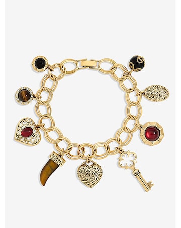 Mood Polished Gold & Burgundy Heart Charm Bracelet