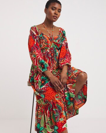 Viscose Smock Sundress With Neck Ties
