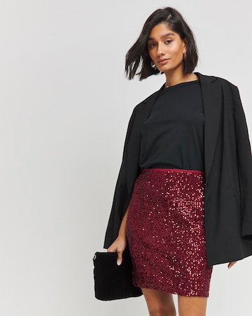 Burgundy Stretch Sequin Mini Skirt