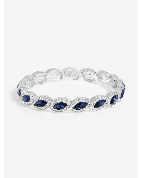 Jon Richard Silver Plated Blue Crystal Navette Stretch Bracelet