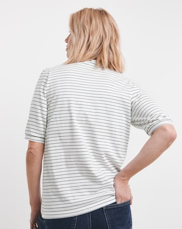 Pure Cotton Stripe Crew Neck Lace Collar Top