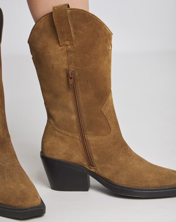 Rowan Suede Cut Out Detail Western Boots - Wide Fit (E) & Standard Calf