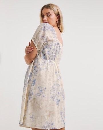 Floral Print Linen Look Tea Dress