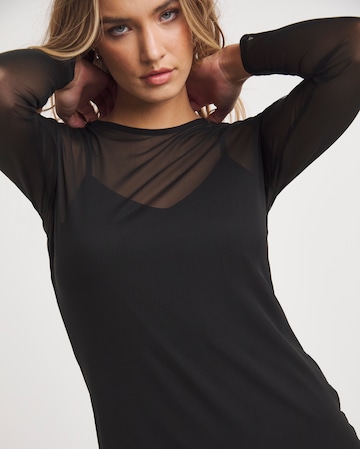 Black Long Sleeve Mesh Midaxi Column Dress