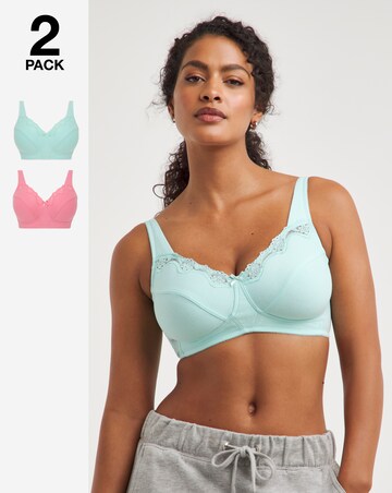 Pretty Secrets Sarah 2 Pack Pink/Aqua Full Cup Non Wired Bras B-G