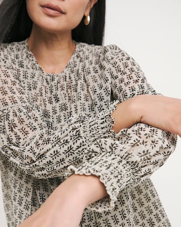 Ivory Print Collarless Georgette Blouse