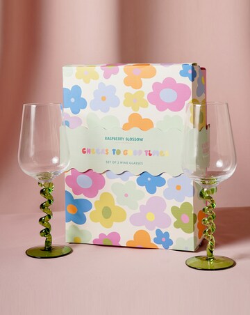 Raspberry Blossom Pair Of Wine Glasses With Wiggle Stems In A Giftbox
