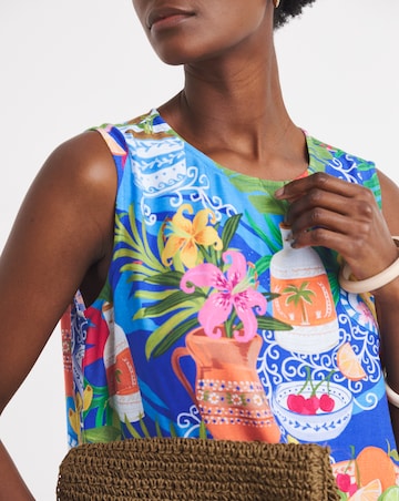 Border Print Sleeveless Shift Dress