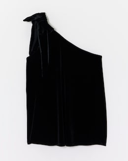 Black One Shoulder Bow Velvet Top