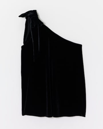 Black One Shoulder Bow Velvet Top