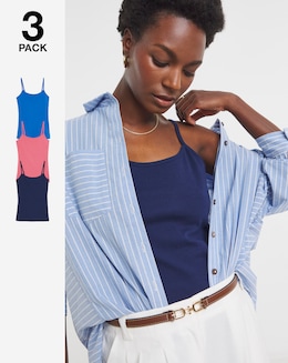 Pure Cotton Blue, Navy &amp; Coral 3 Pack Cami Vest