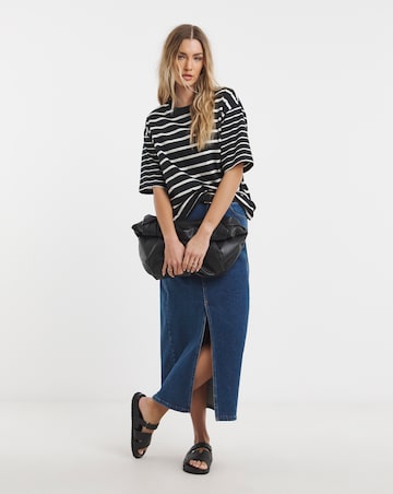 Simply Be Black & Ivory Oversized Slouchy Crew Neck T-Shirt