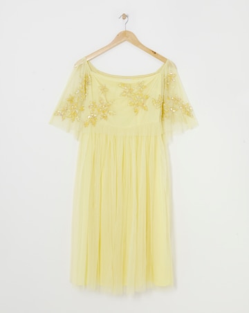 Maya Curve Bardot Floral Sequin Embroidered Tulle Midi Dress