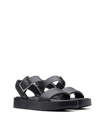 Clarks Black Alda Strap Leather Sandal -Wide Fit (E)