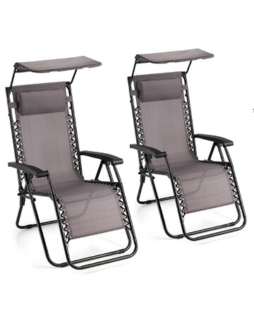 VonHaus Verona Grey Zero Gravity Reclining Garden Chairs with Canopy - Set of 2