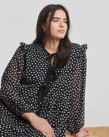 Polka Dot Bow Front Georgette Skater Dress