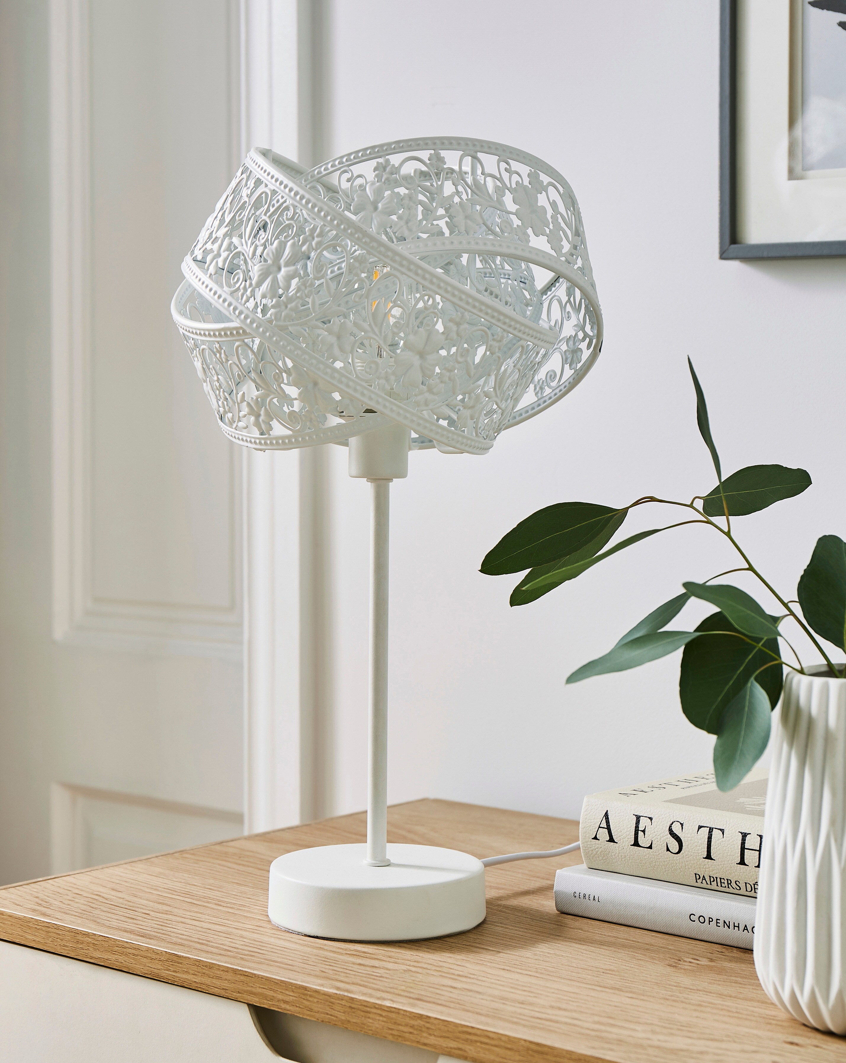 Matte White Fretwork Table Lamp | Ambrose Wilson
