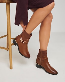 Heavenly Soles Shiloh Block Heel Ankle Boots With Trim - Extra Wide Fit (EEE)